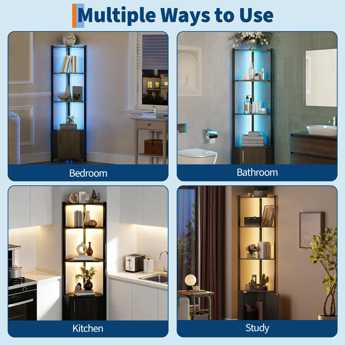 Modern Led Corner Shelf With Adjustable Wall Mount Lighting