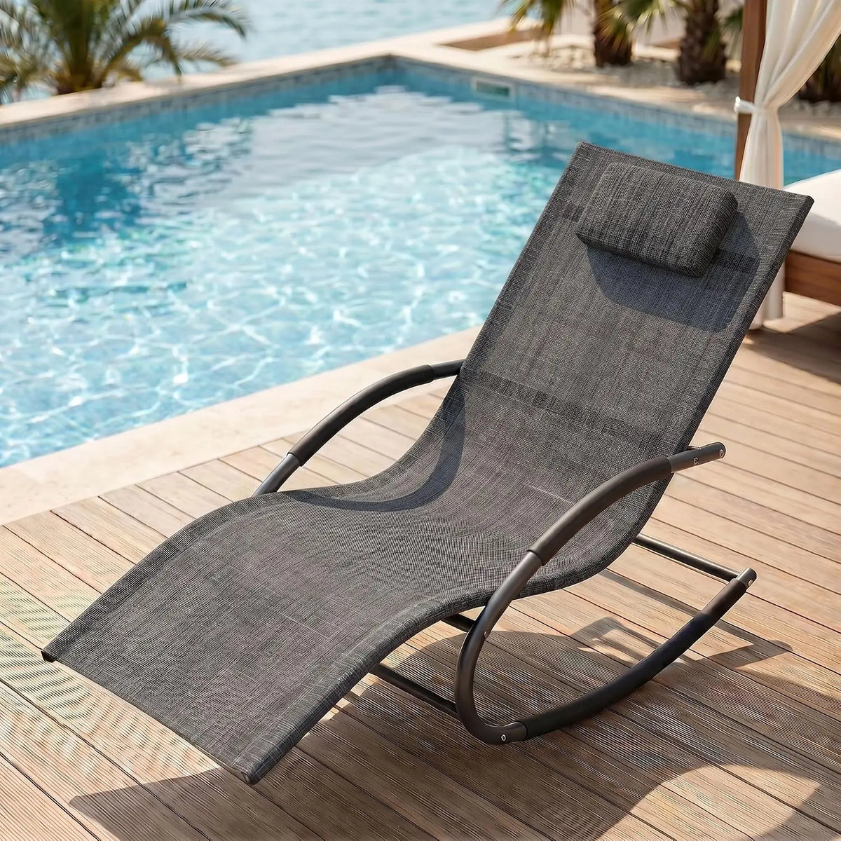 HiMISS Modern Outdoor Rocking Lounge Chair With Detachable Pillow