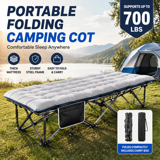 Compact Portable Folding Camping Cot With Thick Padded Mattress