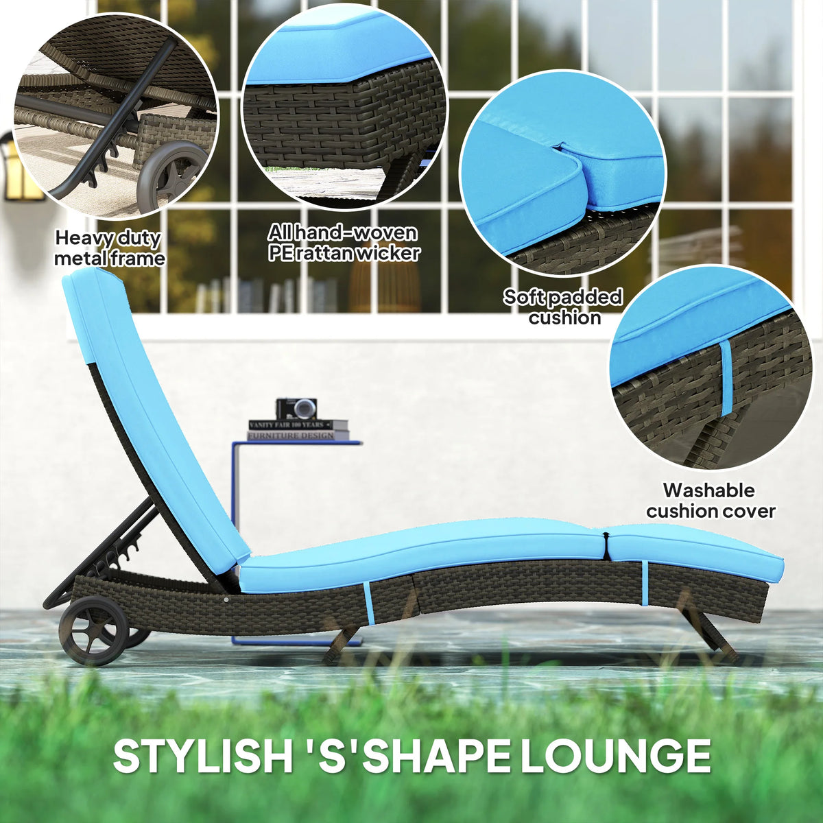Outsunny Outdoor Reclining Lounge Chair With Wheels For Patio