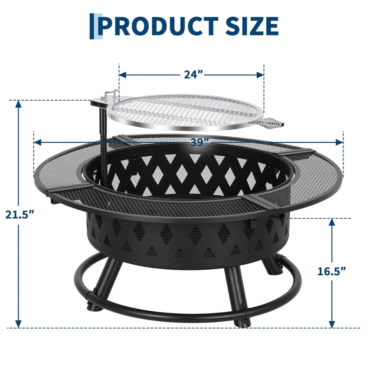 HiMiss Round Wood Burning Fire Pit With Safety Mesh Guard