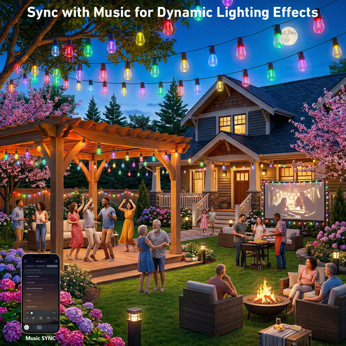 Outdoor IP67 Waterproof RGB LED String Lights App Remote Control