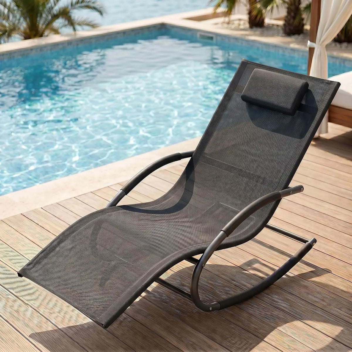 HiMISS Modern Outdoor Rocking Lounge Chair With Detachable Pillow