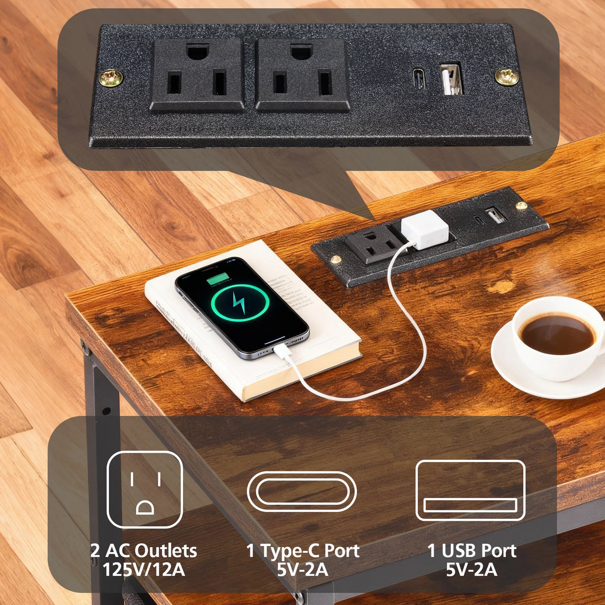 MCQ LED Nightstand With Fabric Drawers And USB Hub