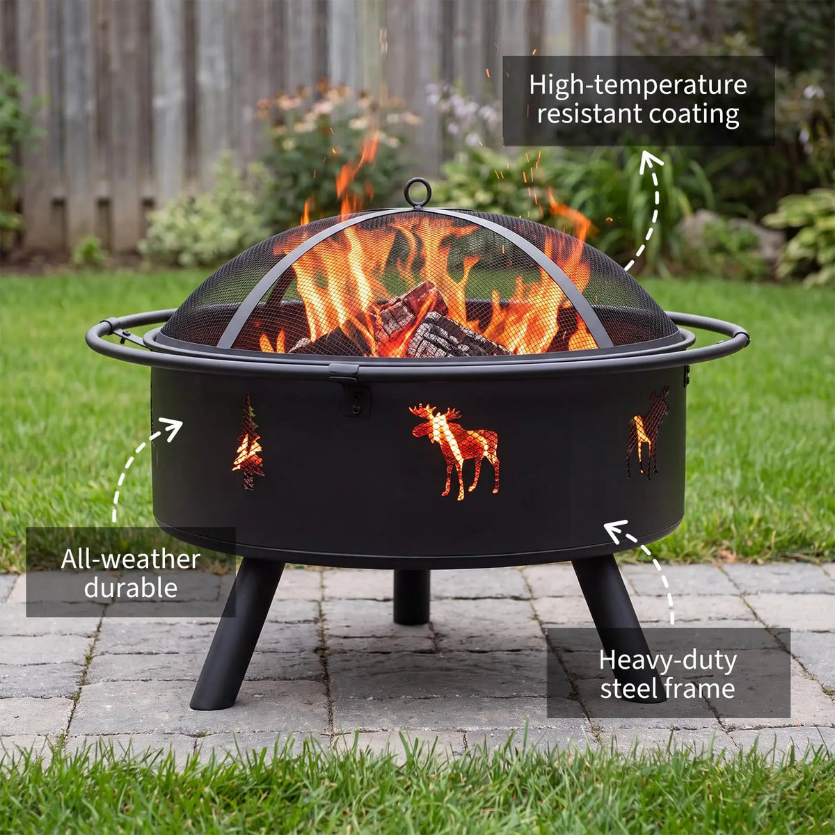 HiMISS Wood Burning Fire Pit With Mesh Spark Screen