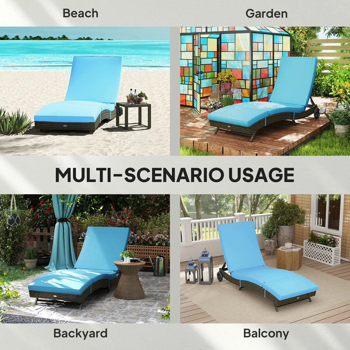Outsunny Outdoor Reclining Lounge Chair With Wheels For Patio