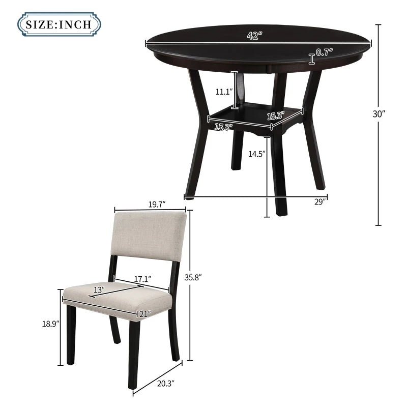 Five Piece Antique Dining Set With Round Table And Cushioned Chairs