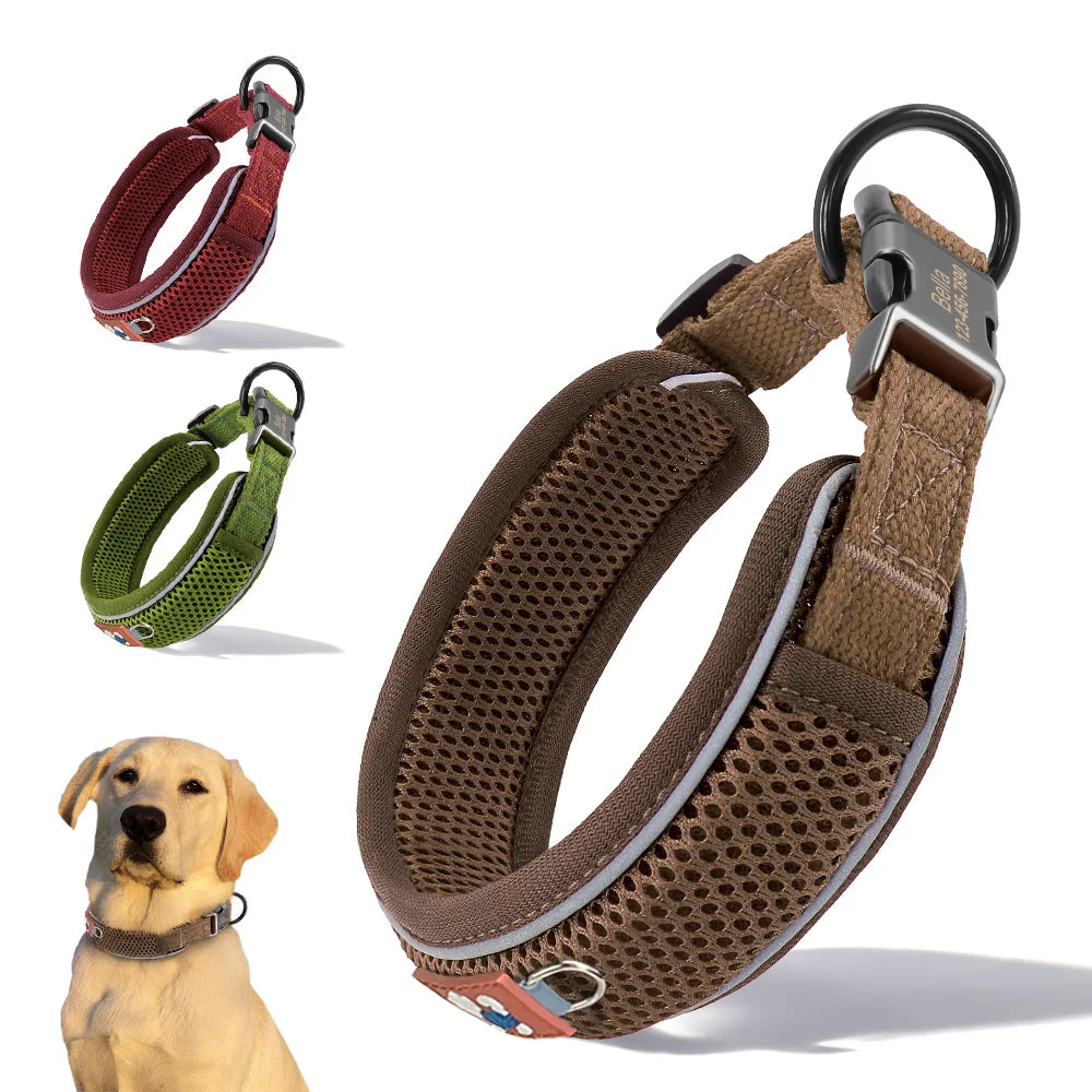Personalized Mesh Dog Collar With Free Engraving And Reflective Design