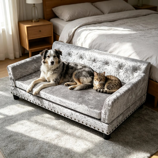 Bingopaw Elevated Dog Sofa With Breathable Velvet Cushion